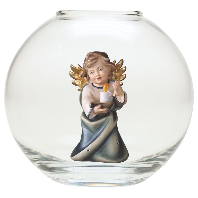 angelo cuore con candela sfera vetro. 9(ø13)cm.s