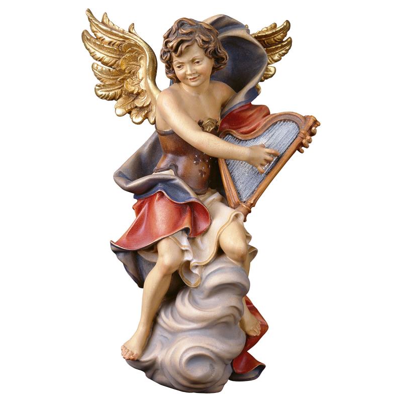 angelo su nuvola con arpa. 90 cm.scolpito in legno