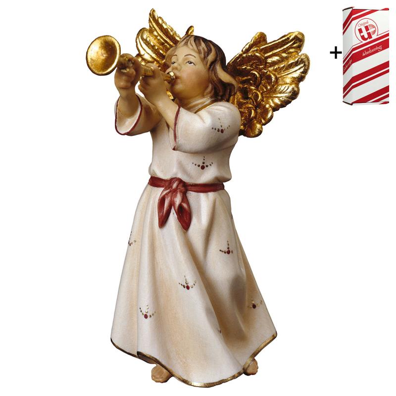angelo con tromba + box regalo. 12 cm.scolpito in