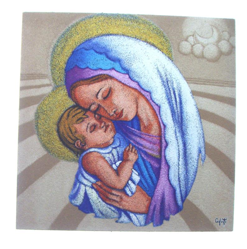 Quadretto legno 20x20 cm immagine sacra madonna con bambino Quadretti