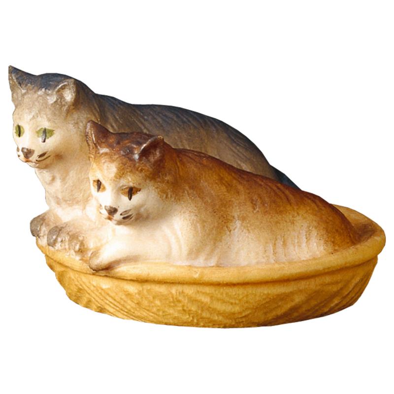 ul gatti nel cesto. 10 cm.scolpito in legno di ace