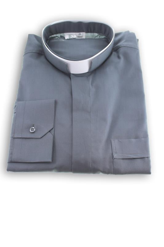 camicia collo romano cotone manica lunga grigio scuro