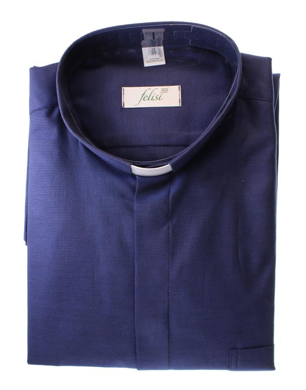 camicia clergy cotone piquet manica corta blu