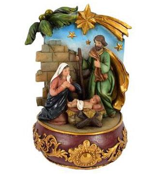 presepe in resina con carillon altezza cm 16