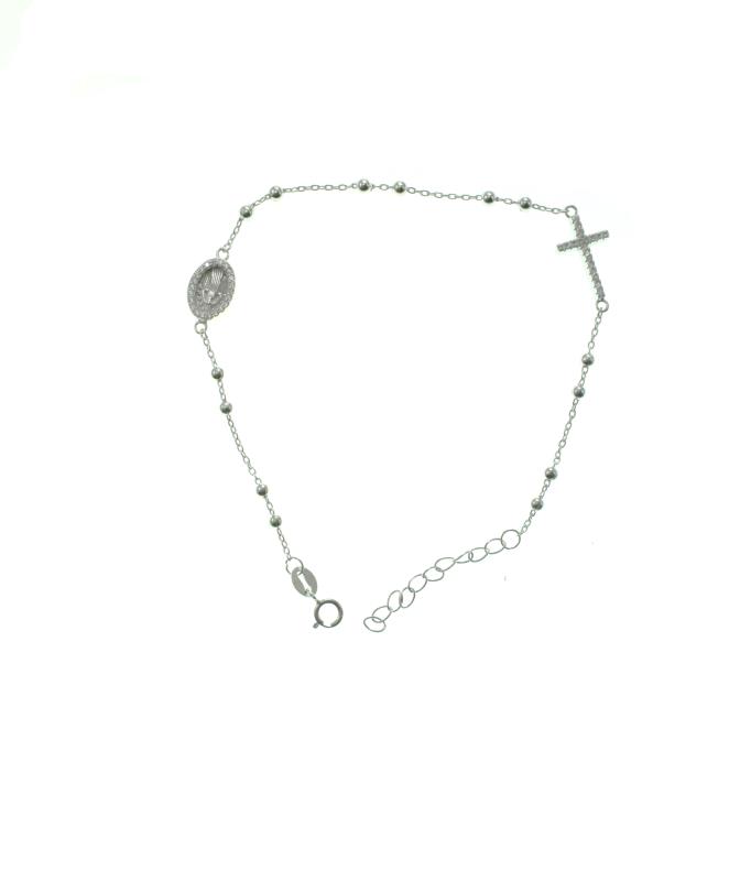 braccialetto rosario argento con croce e medaglia