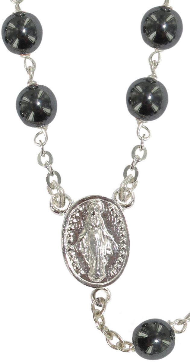 rosario in argento in ematite con grani tondi mm 6