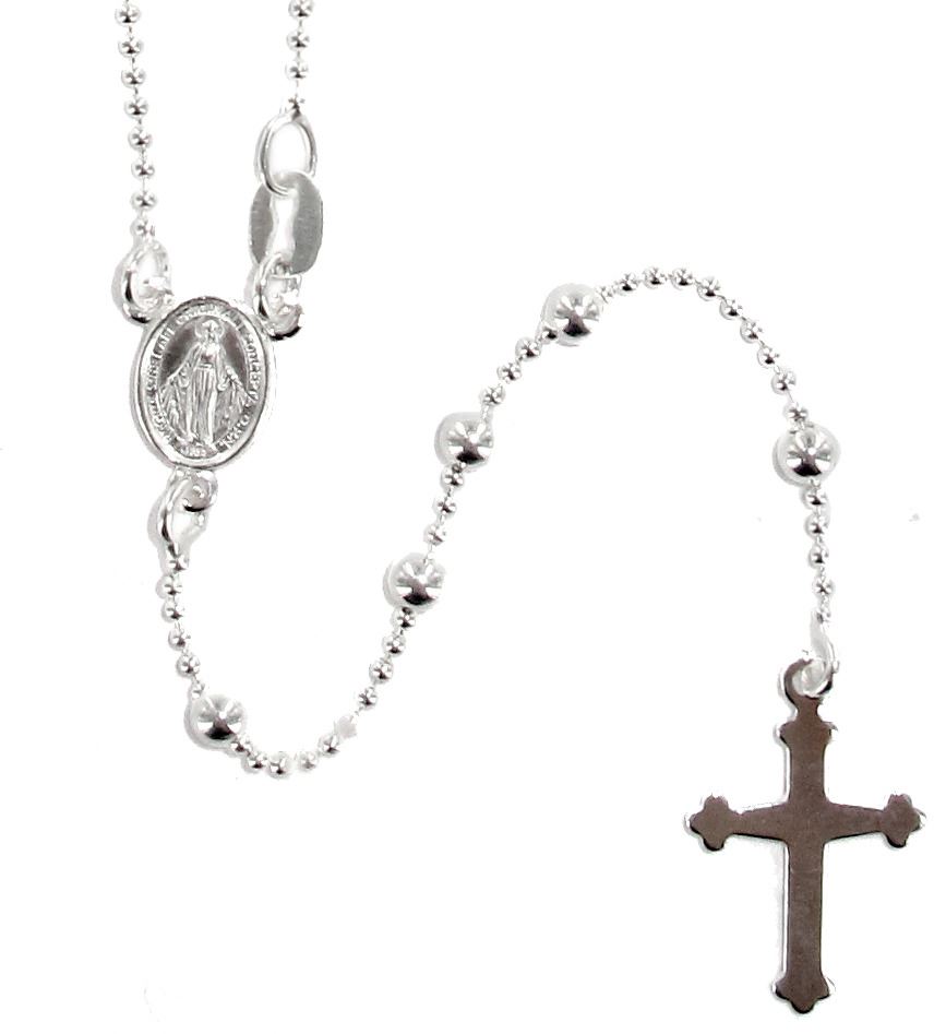 rosario in argento 925 con grani tondi da Ø 3 mm su catena a pallini