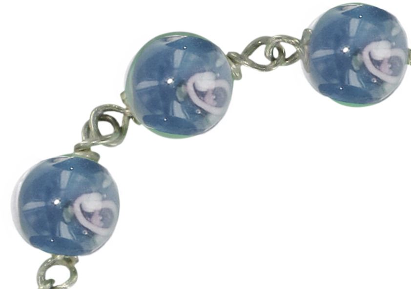 braccialetto con grani a forma di roselline in vetro azzurro mm 6,5 e argento 925