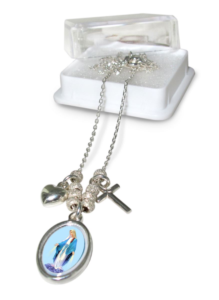 collana con medaglietta madonna miracolosa e ciondoli in argento 925