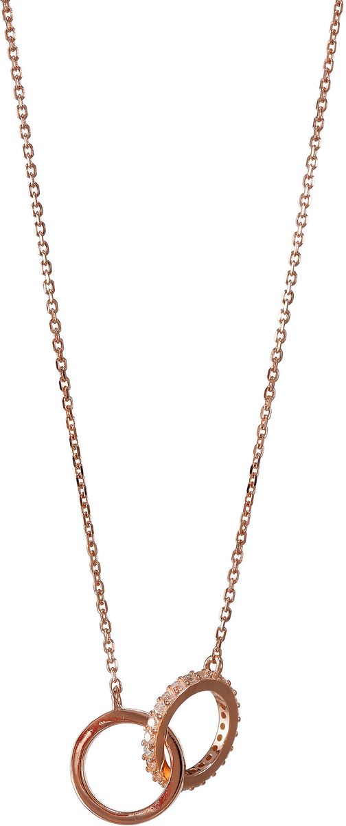 Collana con due anelli intrecciati strass in argento 925 bagno oro rosa  Ciondoli
