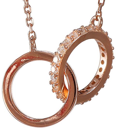 Collana con due anelli intrecciati strass in argento 925 bagno oro rosa  Ciondoli