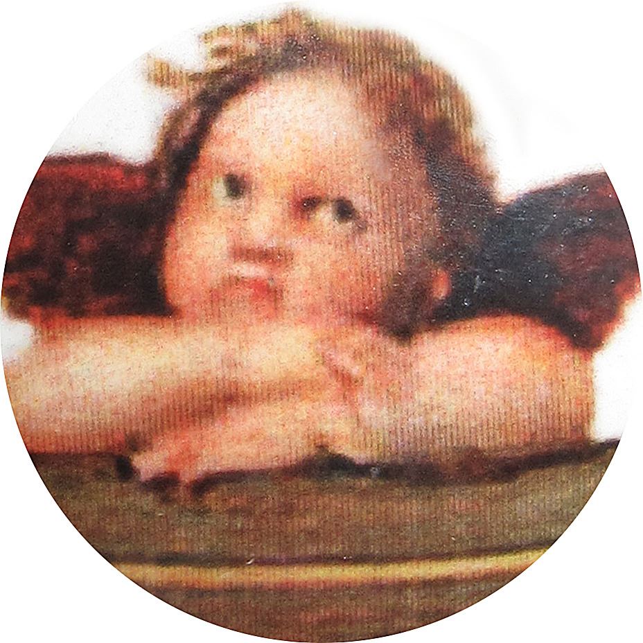 stock: medaglia angelo cherubino ovale in porcellana con profilo in argento - 3 cm