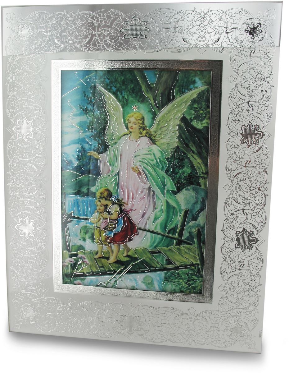 stock:cornice in cristallo stampato cm 18,5 x 23,5 - angelo custode