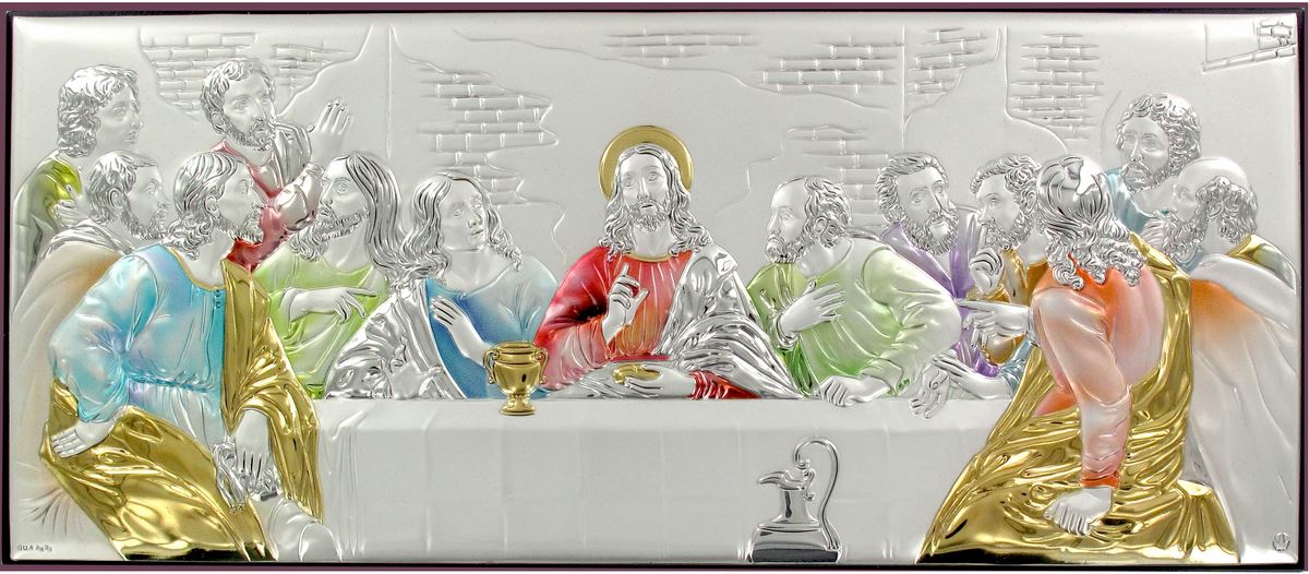 quadro ultima cena in argento 925 - bassorilievo - 30 x 13 cm