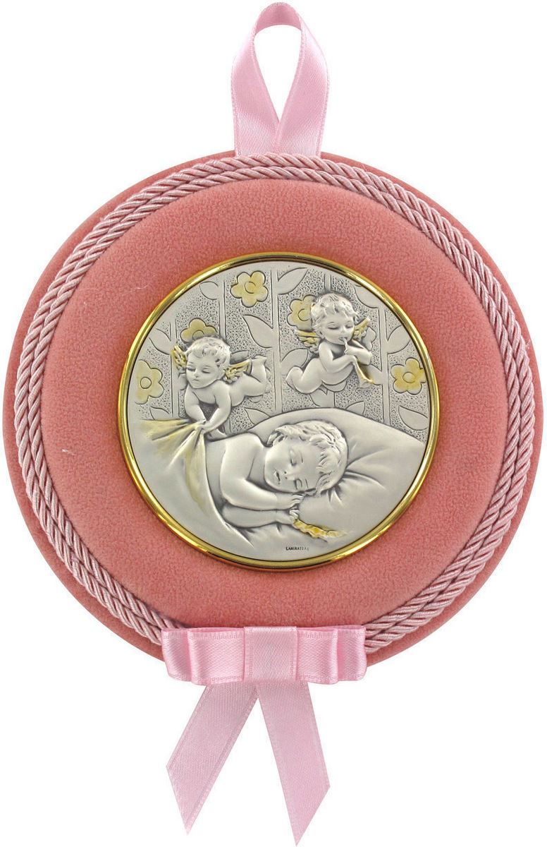 sopraculla in argento 925 raffigurante degli angioletti (rosa) Ø 12 cm