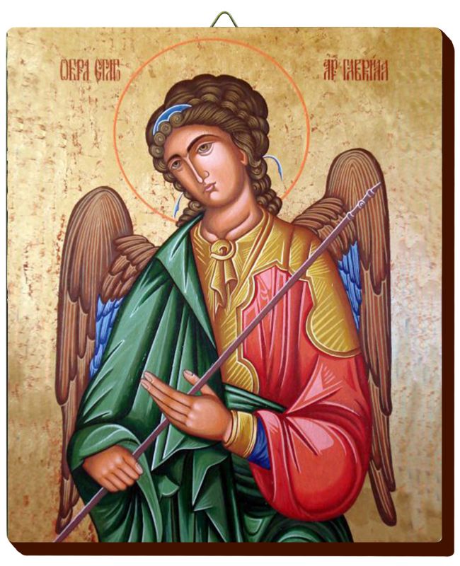 Icona arcangelo gabriele dipinta a mano su legno con fondo oro cm 16x19  Icone