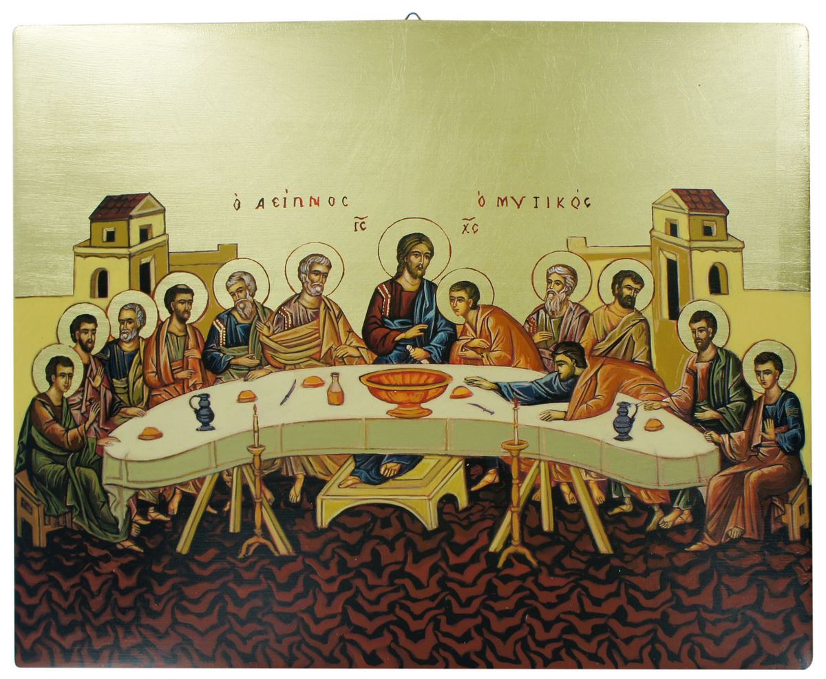 icona ultima cena dipinta a mano su legno con fondo oro cm 26x32
