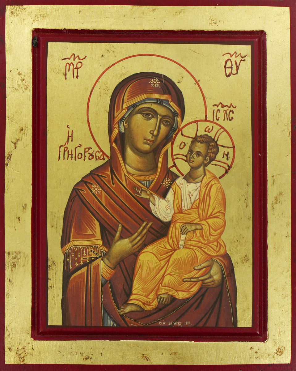 Icona madonna col bambino greca in legno - 32 5 x 25 cm Icone