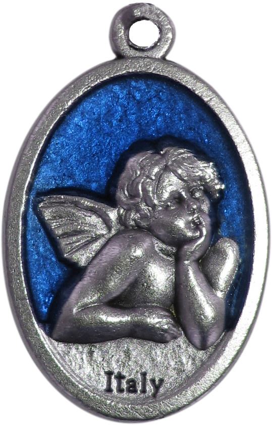 medaglia ovale in metallo raffigurante un angelo cherubino (azzurro) 2,5 x 1,5 cm