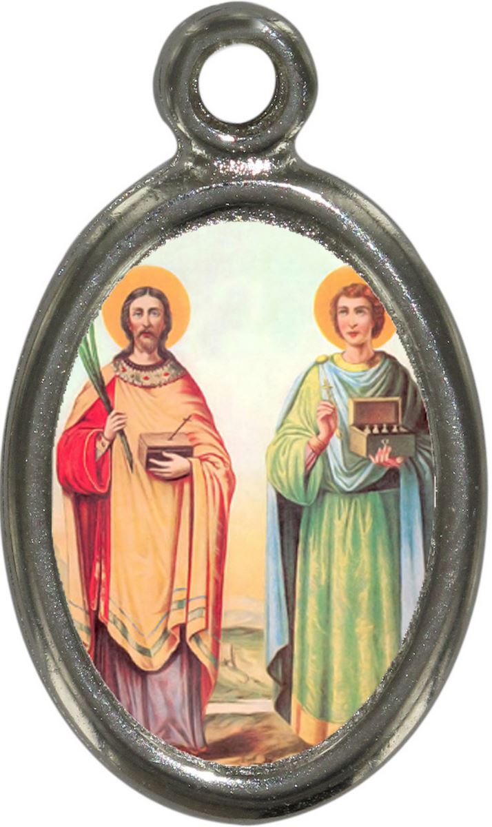 medaglia santi cosma e damiano in metallo nichelato e resina - 1,5 cm