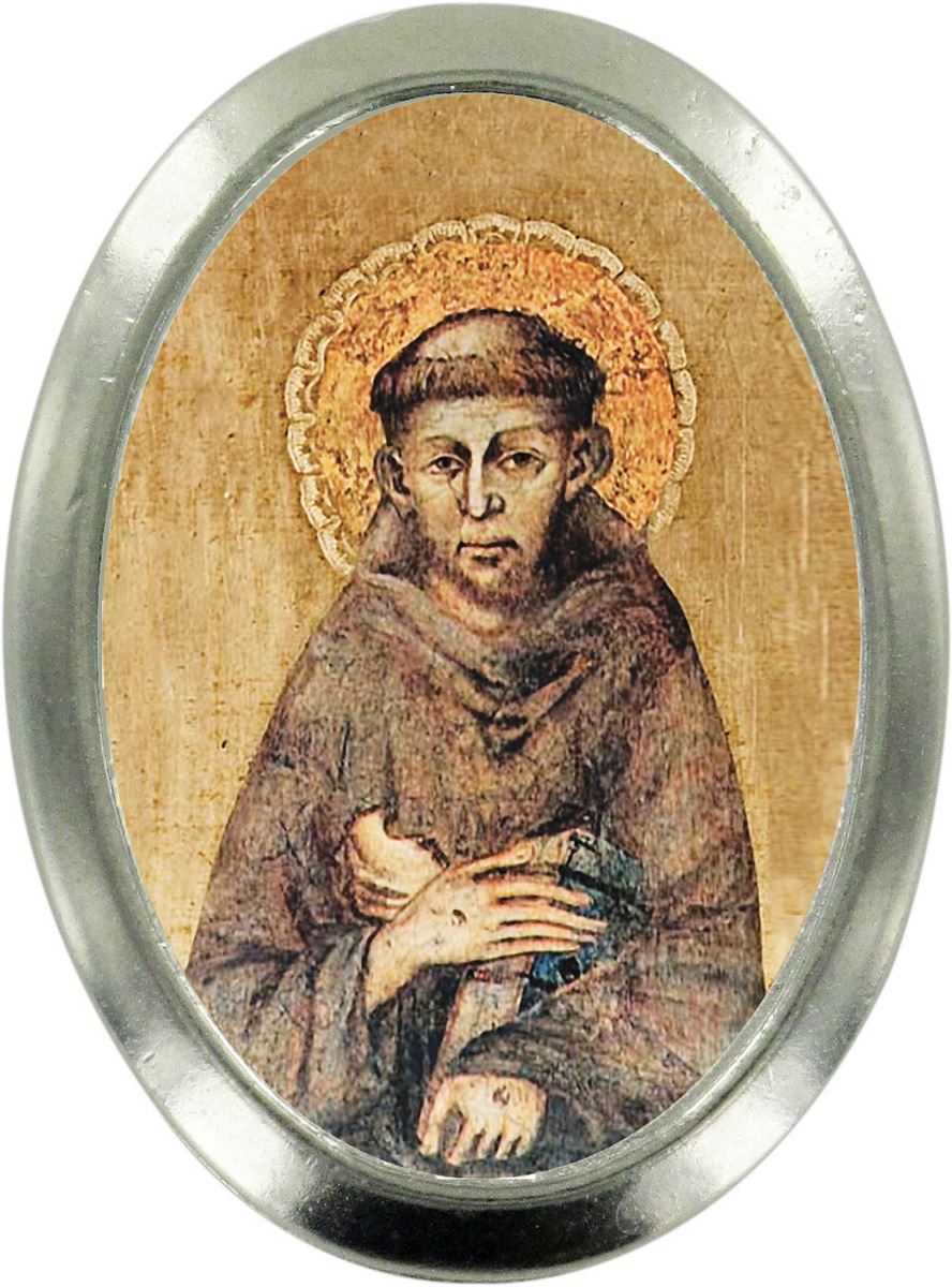 calamita san francesco d'assisi in metallo nichelato ovale (soggetto 25)