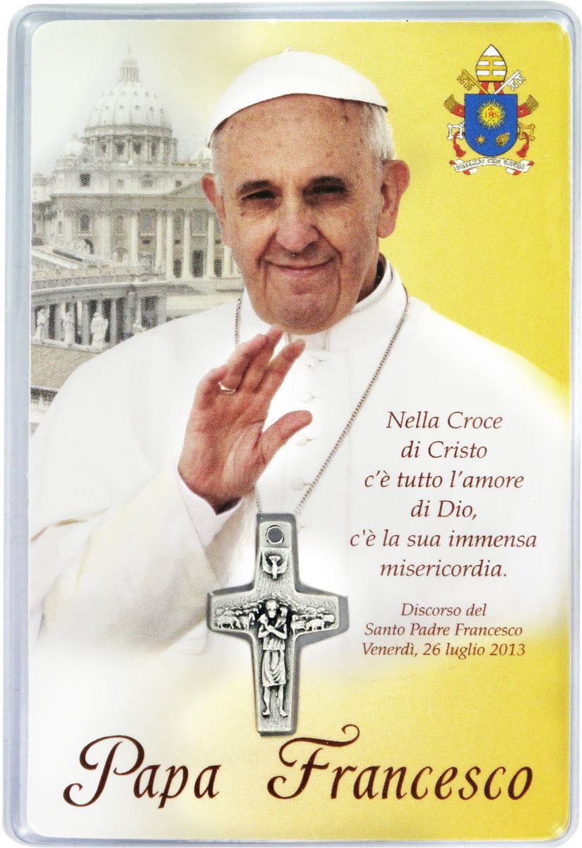 Card papa francesco con croce del cm 6x9 - italiano Santini | Semprini  Arredi Sacri