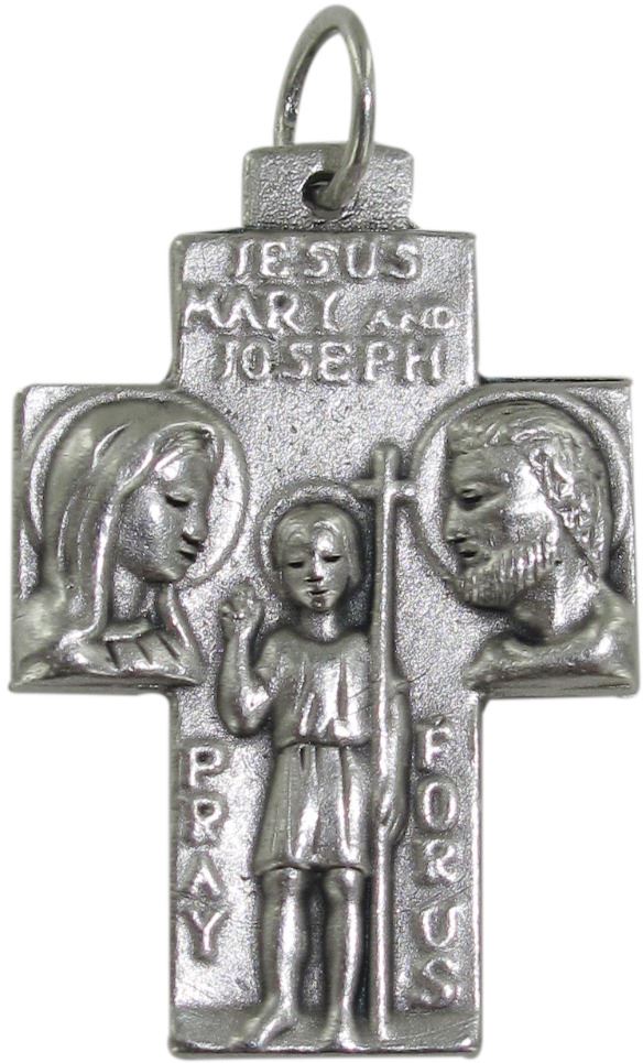 Croce san cristoforo + sacra famiglia in metallo ossidato - 3 5 cm Croci