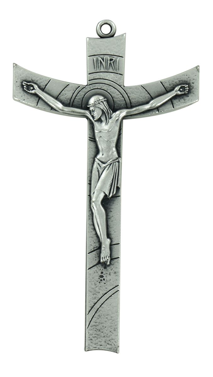 Crocifisso da parete stile moderno in metallo argentato - 14 cm Crocifissi
