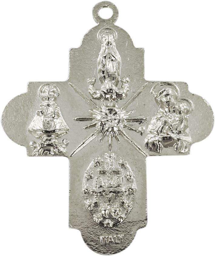 croce in metallo ossidato con quattro santi - 3 cm