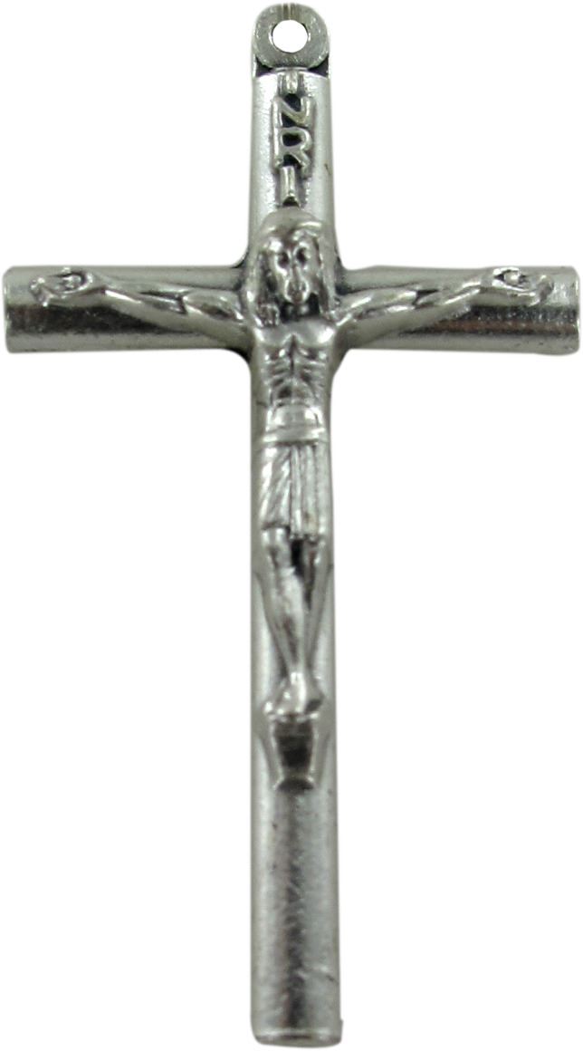 croce tondino con cristo stampato in metallo ossidato - 3,5 cm