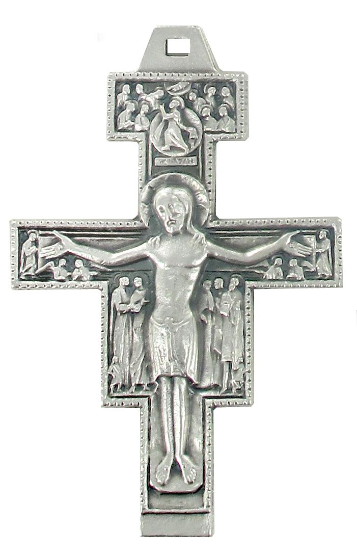 Croce san damiano in metallo argentato - 3 6 cm Crocifissi | Semprini  Arredi Sacri