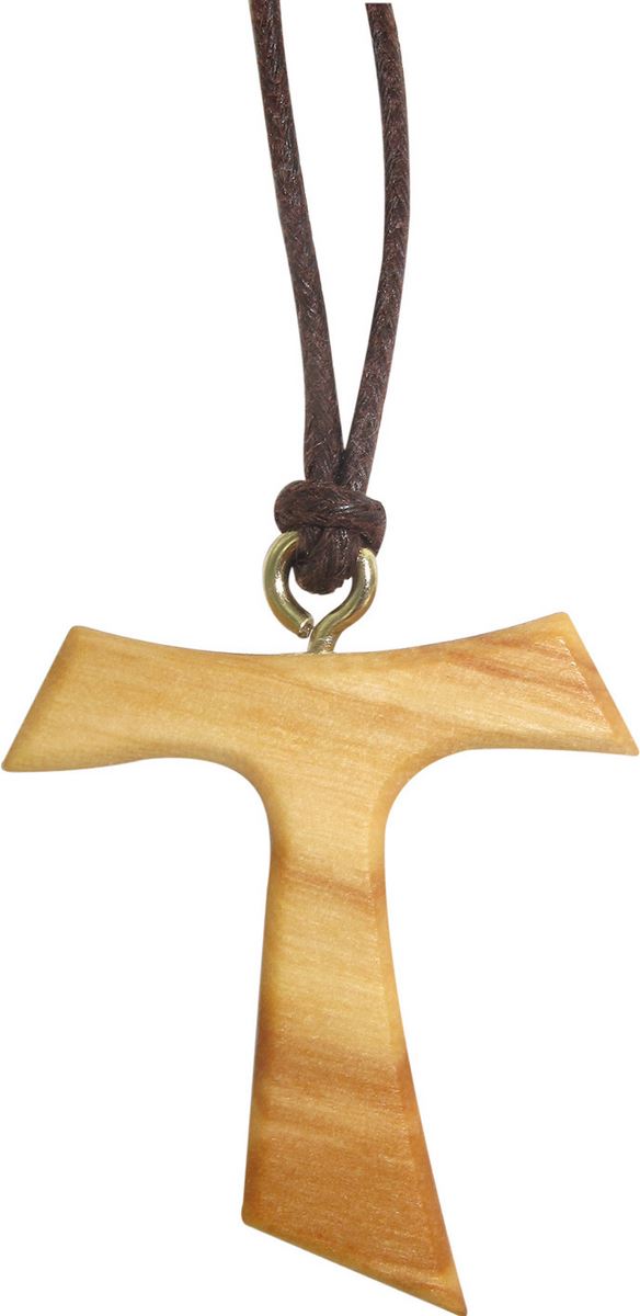 Tau in legno di ulivo da 3 cm croce san francesco d'assisi
