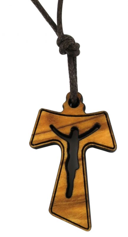 croce tau in legno di ulivo con cristo traforato (croce di san francesco d'assisi) - 3 cm