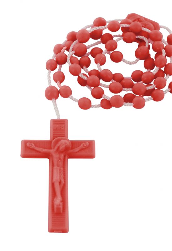 Rosario economico in plastica rosario cattolico per preghiera con grani  tondi lisci e crociera immagine della madonna bambino sacro cuore di gesù  nylon rosso diam 6mm Rosari