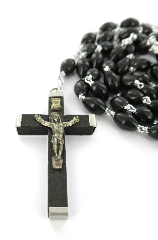 rosario plastica ovale nero con legatura a macchina 