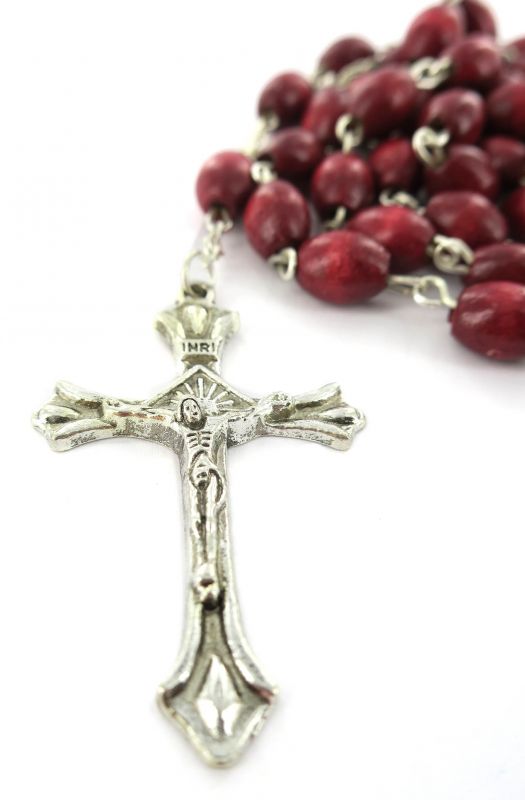 rosario in legno ovale mm 6,5 legatura metallo