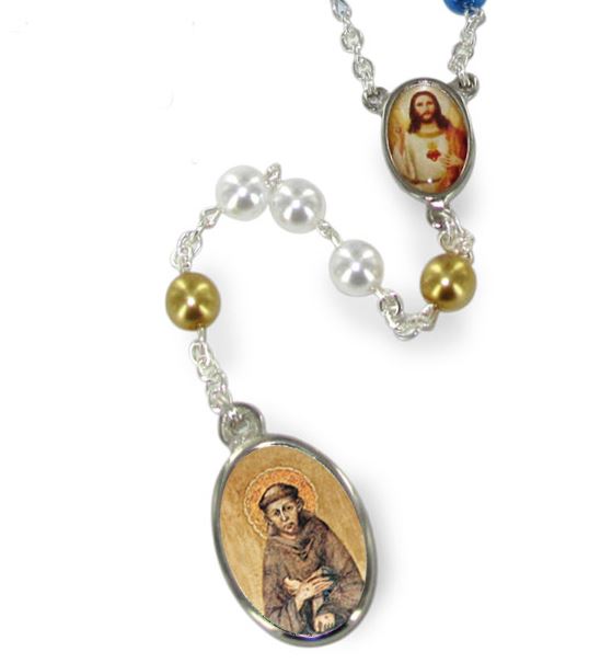 rosario imitazione perla vetro Ø 6 mm san francesco d'assisi con scatola