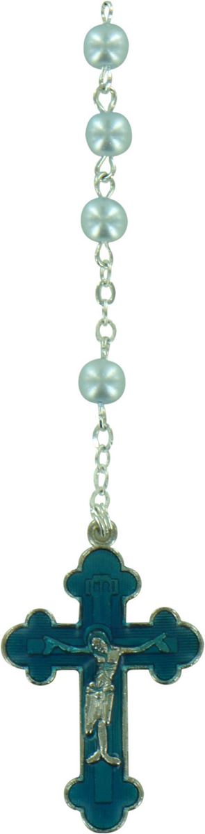 rosario perlina azzurra mm 5 con croce smaltata