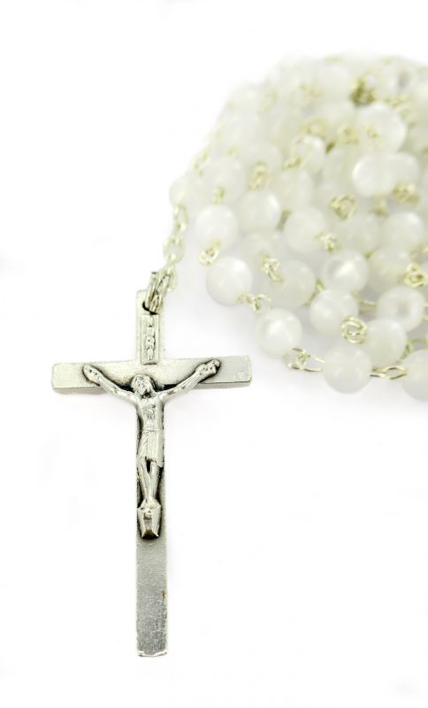 rosario imitazione madreperla tondo mm 4 legatura ottone argentato -  bianco