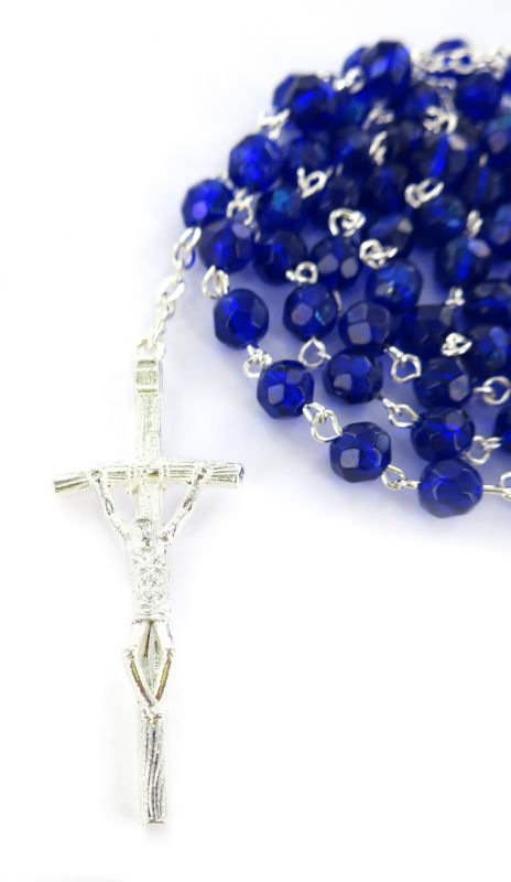 rosario semicristallo blù mm 6 con legatura in metallo