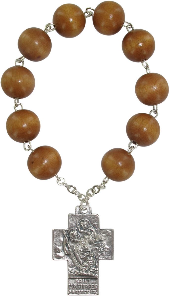 rosario decina 10 grani in legno tondo liscio mm 10 con croce in metallo