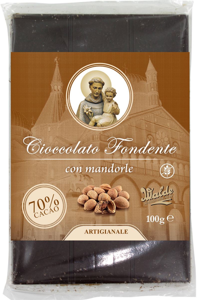 cioccolato fondente con mandorle (70%) linea san antonio di padova