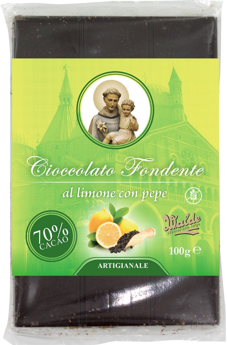 cioccolato fondente al limone con pepe (70%) linea san antonio di padova
