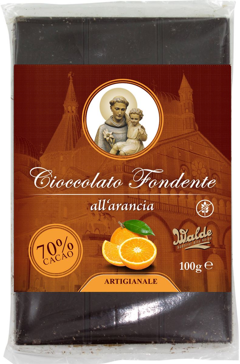 cioccolato fondente all'arancia (70%) linea san antonio di padova