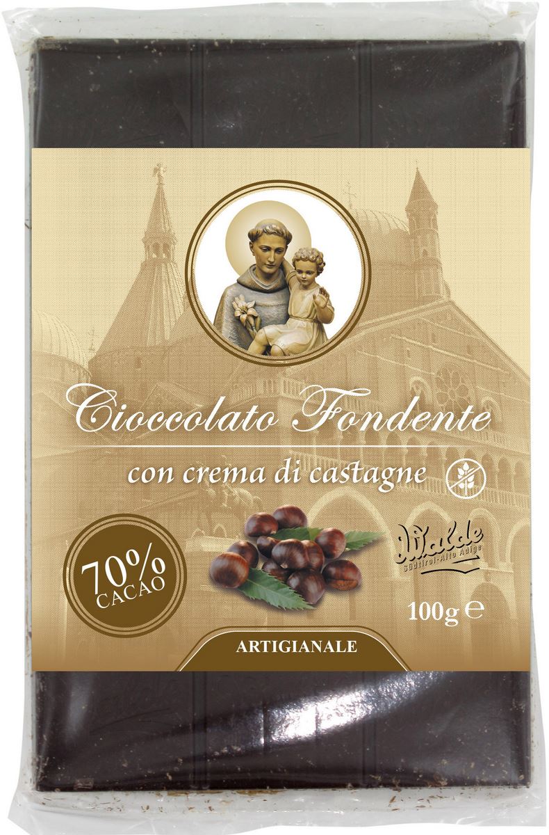 cioccolato fondente con crema di castagne (70%) linea san antonio di padova