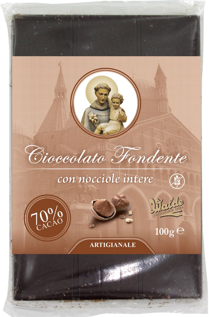 cioccolato fondente con nocciole intere (70%) linea san antonio di padova