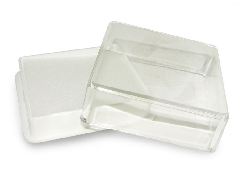 scatolina portarosario in plastica rigida quadrata - 3 x 3 cm