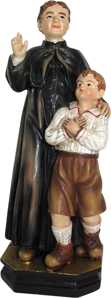 ferrari & arrighetti statua di san giovanni bosco con bambino da 12 cm in confezione regalo con segnalibro, statuetta personaggio religioso con scatola regalo decorativa, testi in spagnolo