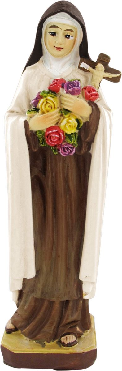 ferrari & arrighetti statua di santa teresa di lisieux da 12 cm in confezione regalo con segnalibro, statuetta personaggio religioso con scatola regalo decorativa, testi in it/en/es/fr