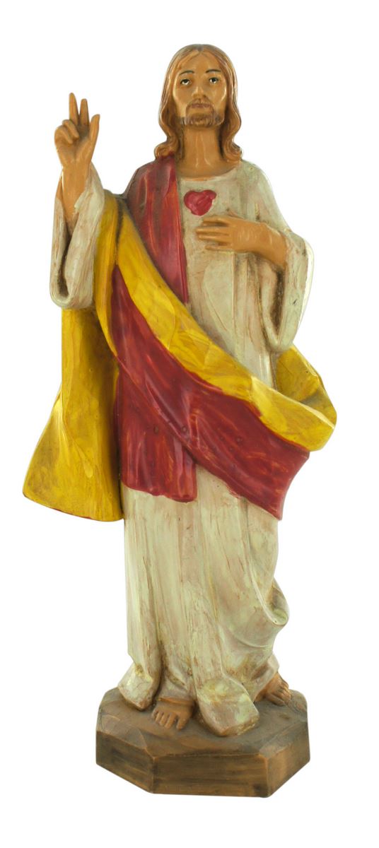 Stock statua sacro cuore di gesù in plastica/pvc effetto legno dipinta a  mano - 17 cm Statue
